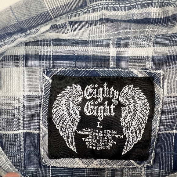 Men's Eighty Eight Blue Plaid  Western Button Down Shirt - Picture 4 of 9